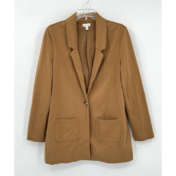 jacket blazer knit relaxed one button pockets long brown 12 - Picture 4 of 7